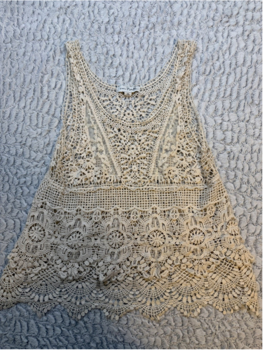 Simply Noelle Women's Beige Floral Crochet Lace Sheer Scoop Neck Tank XXL